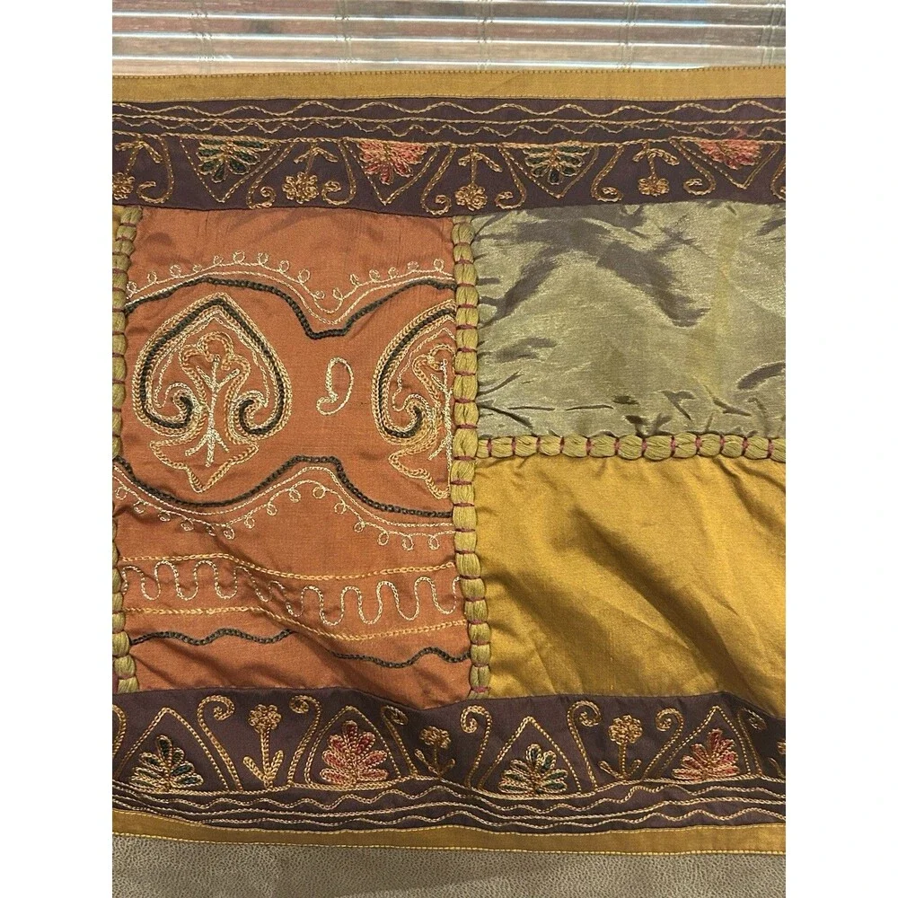 Pier One Raja Table Runner Gold Maroon Indian Patchwork Embroidery 14 X 72